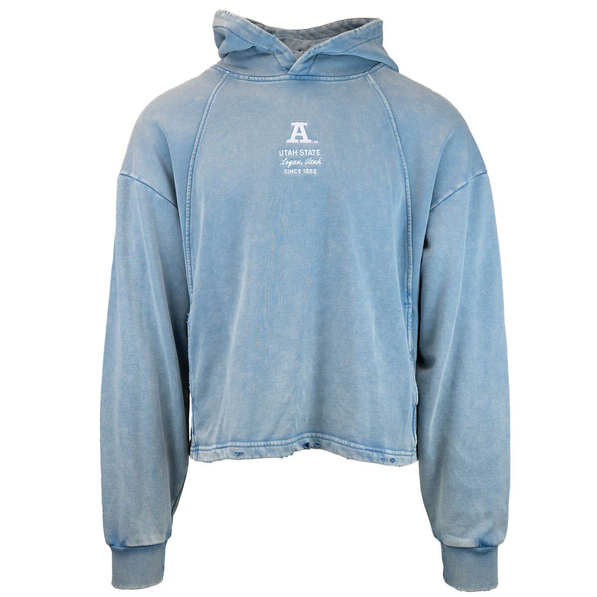 Block A Utah State Embroidered Distressed Hoodie Light Blue